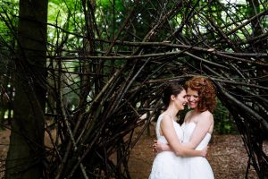 Wilderness wood wedding couple