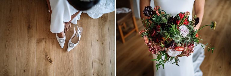 wedding shoes and flowers