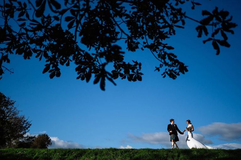 a couple who have just held their wedding at the Symondsbury Estate in Dorset